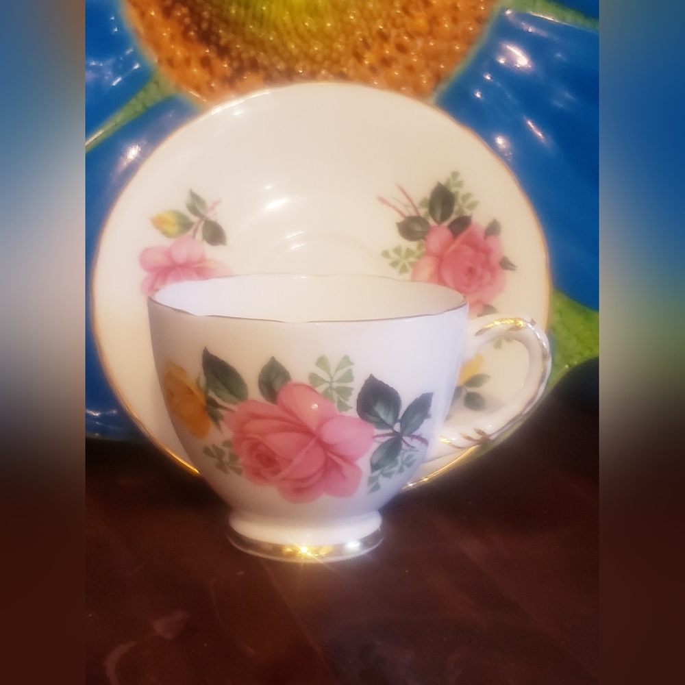 Vintage Delphine Bone China Tea Cup and Saucer